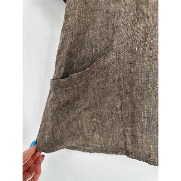 FLAX 100% Linen Market Tunic Top Scoop Neck 3/4 Sleeve Side Button Slit Blouse - Picture 7 of 13